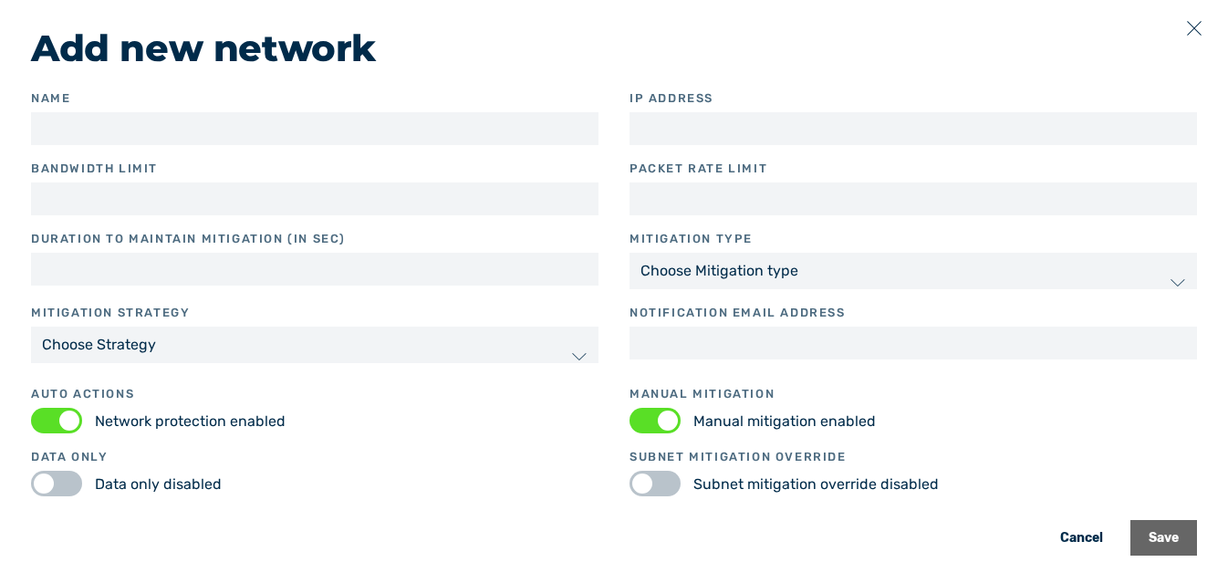 Add network dialog