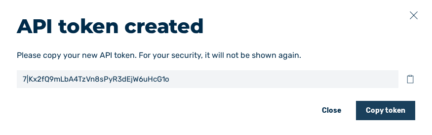 Enter the name and validity for the API token