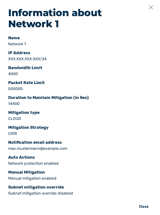 Information about network dialog