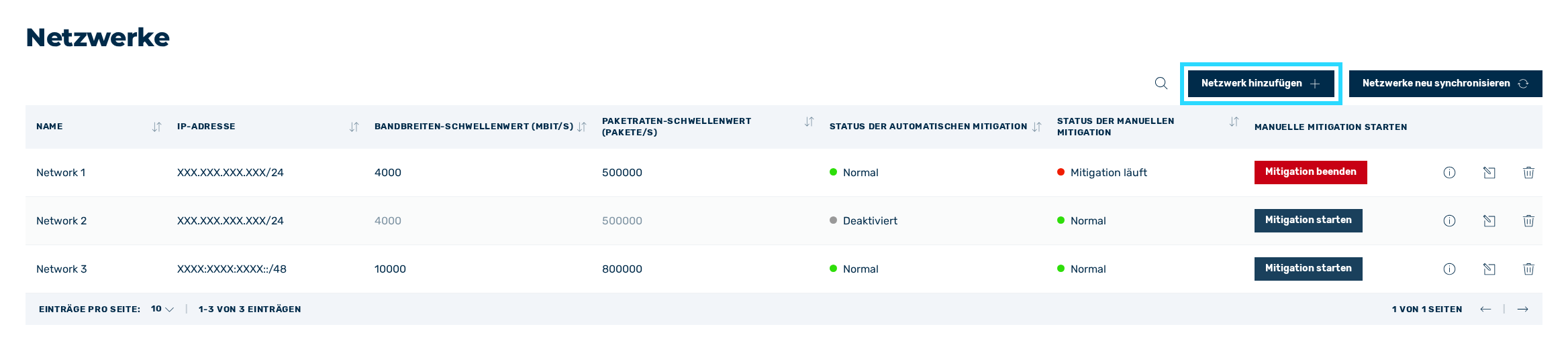 Schaltfläche zum Hinzufügen eines Netzwerkes