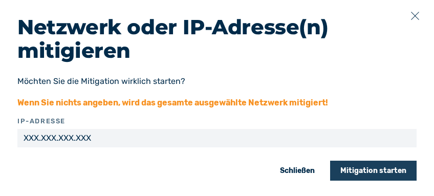Dialog Netzwerk oder IP-Adresse(n) mitigieren