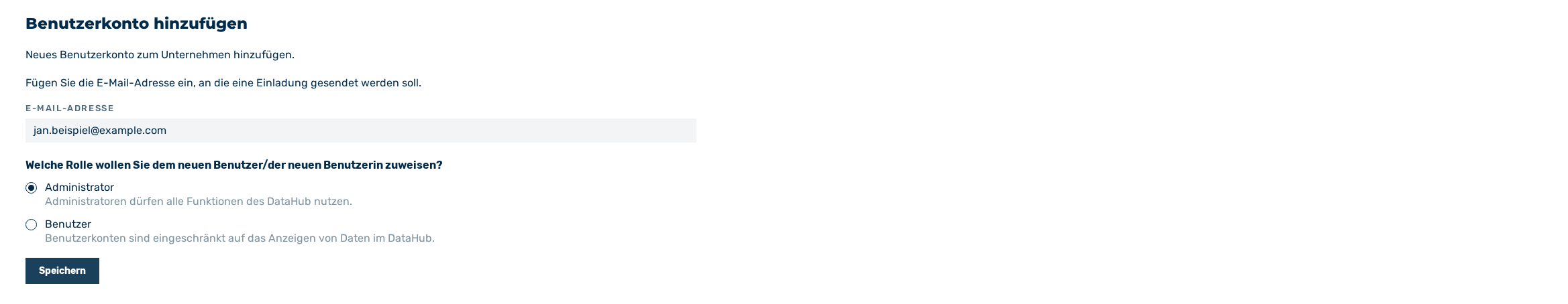 Bereich Benutzerkonto hinzufügen