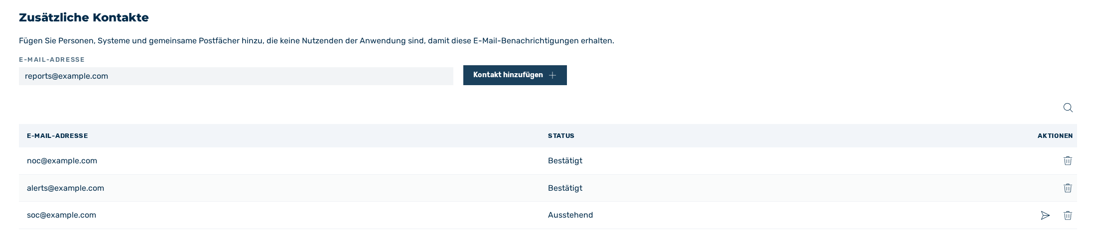 Bereich Zusätzliche Kontakte
