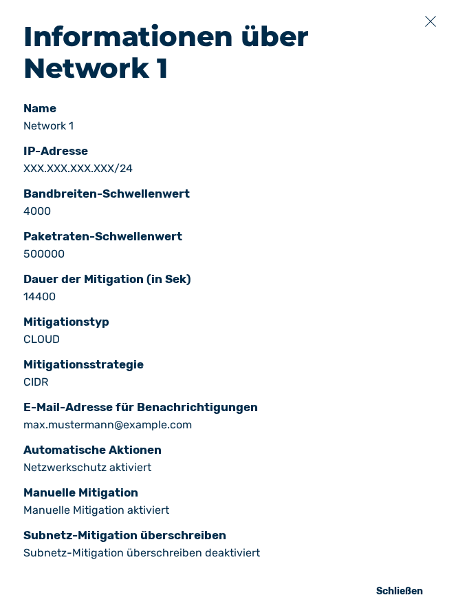 Dialog Informationen über Netzwerk